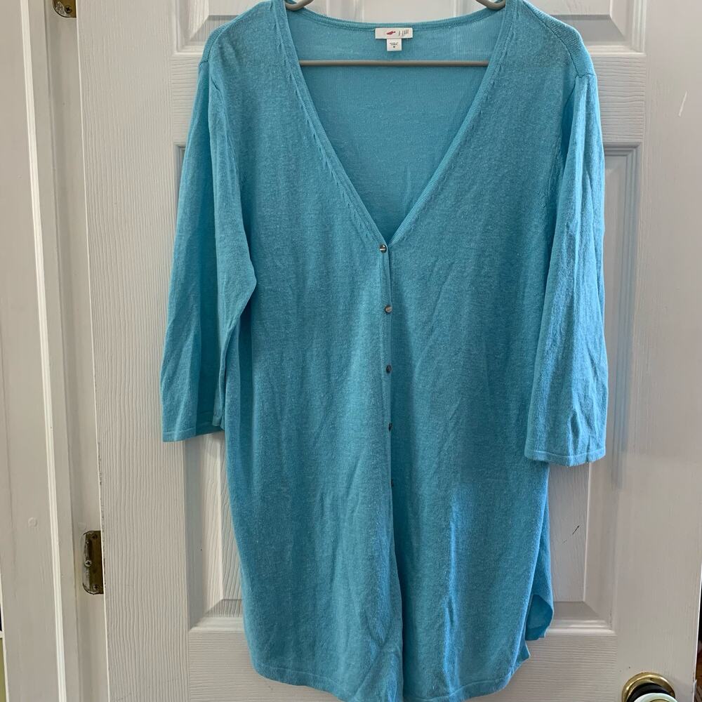 J. Jill Vibrant Blue Button Front Linen Blend Button Front Top Medium
